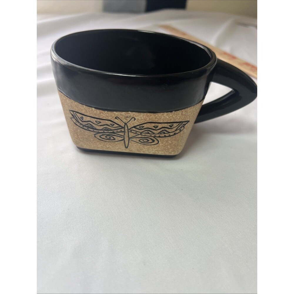 Laurel Burch for Bella Casa Gray Stoneware Coffee‎ Tea Mug butterfly & Signature
